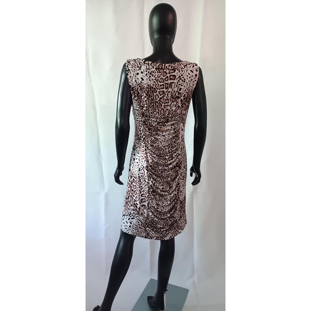 Calvin Klein Animal Print Ruched Fitted Sheath Dress Brown White Medium KS0306 - Picture 2 of 6